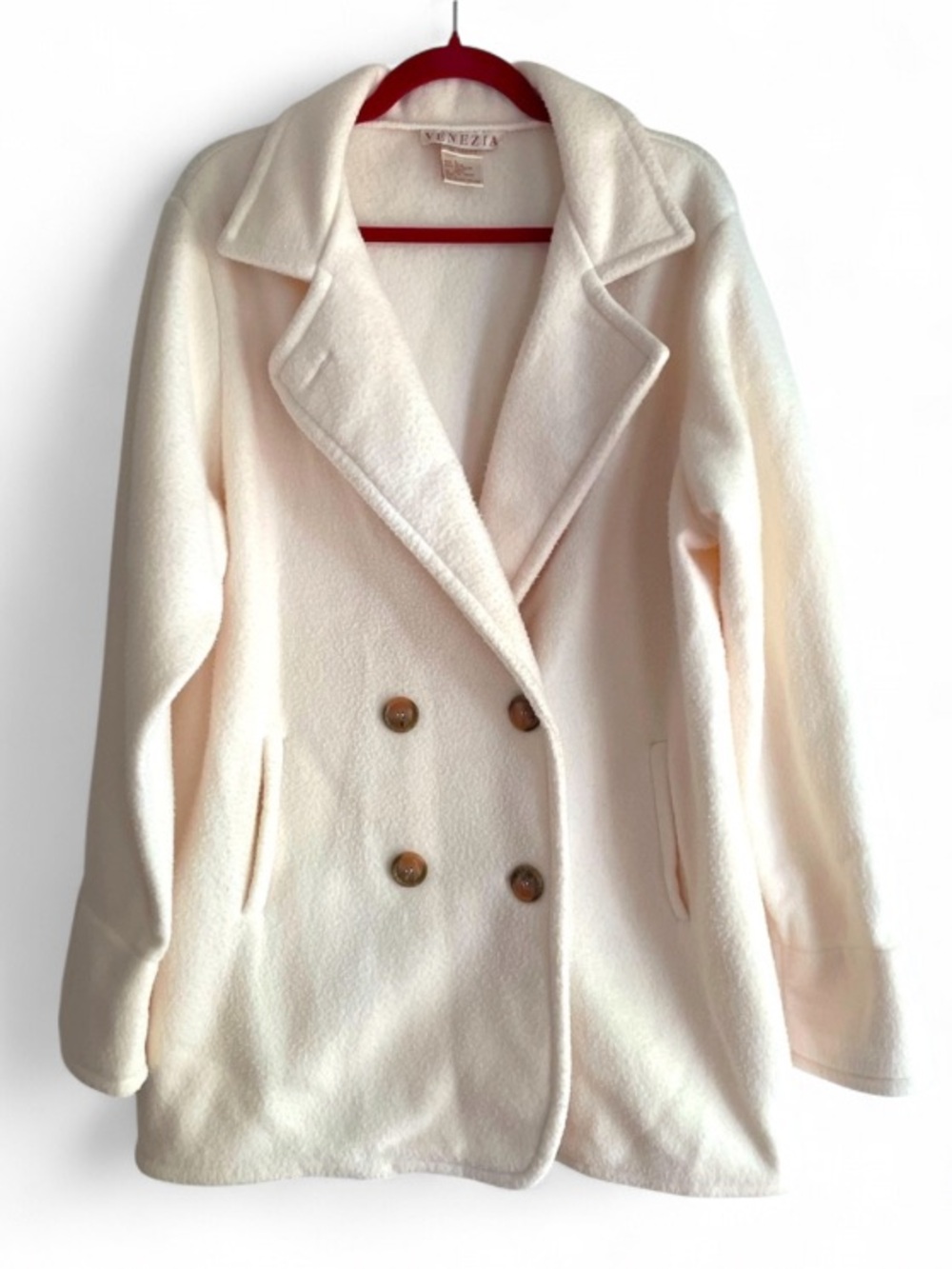 Venezia Cream Double Breasted Plush Coat Size L